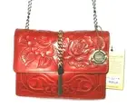 Patricia Nash Adelfia Leather Chain-Link Tassel Flap Crossbody Bag-Red Ochre-NWT