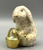 Herend Figurine Bunny w/ Easter Eggs Basket Butterscotch Fishnet New ($555)