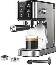 Espresso Maker 20 Bar, Cappuccino Machine with Frother Steam Wand, Touch Control and Intelligent Temperature Control,1l Removable Water Tank for Home and Office