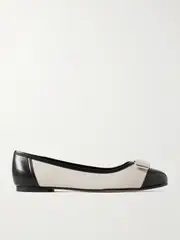 [Ferragamo] Ferragamo - Varina Bow-embellished Leather-trimmed Canvas Ballet Flats - Black - US6 US 6 Black