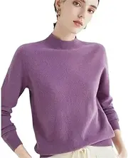 [Zadaos] Women's 100% Wool Sweater Half Turtleneck Cashmere Sweater Knit Fashion Pullover Jumper Violet L