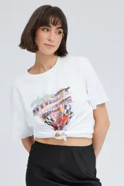 White Graphic Tee Short Sleeve Round Neck - Size M, Women's Graphic Tee
