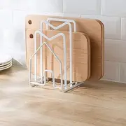 SUNFCON Cutting Board Rack Chopping Board Organizer Pot Pan Lids Holder Thin Bakeware Baking Tray Drying Display Stand Kitchen Countertop Cupboards Cabinet Office Sturdy Metal 4.92x5.7x8.47 in.White
