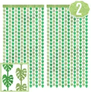 Fetti Jungle Leaf Foil Curtain Set - Safari Theme Party Decorations, 3x7 Ft