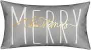 Christmas Pillow Cover 12X20 Inch Merry Christmas Gold Grey Decorative Throw Pil