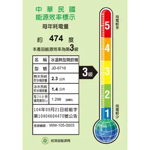 晶工牌光控智慧冰溫熱全自動開飲機 JD-6716