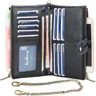 Soft Black Vegan Leather Chain Wallet Billfold Long Chain Motorcycle Biker Purse