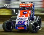 KYLE LARSON #01 MAVTV MIDGET CAR RACING RACING ON TRACK 8X10 GLOSSY PHOTO #7S