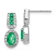 14k White Gold 1/3Ct Real Diamond and Emerald Earrings