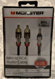 Monster 6-FT Mini to RCA Audio Cable 3.5mm Phone Tablet Speaker TV PC HQ 1.82M
