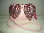 BETSEY JOHNSON BLUSH PINK SEQUIN BOW CROSSBODY BAG PURSE SUPER RARE! NWT