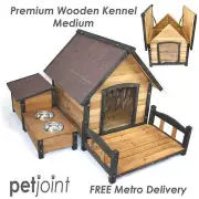 Medium Wooden Pet Dog Kennel House Large Timber Log Home Cabin Outdoor Puppy Run