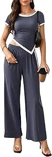 [BeryLove] Women's 2 Piece Outfits Lounge Sets Slim Short Sleeve Tops Wide Leg Pants Sets Tracksuits Match Set