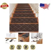 Non-Slip Stair Treads for Wooden Steps - 15-Pack Washable Runners in Brown