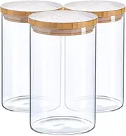 Argon Tableware Scandi Storage Jars with Wooden Lids - 1000ml - 3 Pack - Modern Round Organisation Container Glass Jar for Kitchens, Pantry, Bathrooms, Utility Rooms