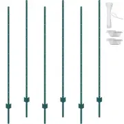 Heavy Duty 6 Feet Green T-Post 6 Pack Metal Fence Posts Garden Fencing