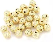 BEADNOVA 50pcs 8mm Gold Plated Round Metal Rondelle Spacer Beads Sparkle Stripe Beads for Jewelry Making
