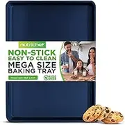 NutriChef Nonstick Cookie Sheet Baking Pan - 1qt Metal Oven Baking Tray, Professional Quality Non-Stick Bake Trays, Stylish Blue Diamond Silicone Coating, PFOA PFOS PTFE Free - NutriChef NCLG1BD