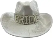 [Generic] Bridal Cowboy Hat Set, White and Pink with Rhinestone Band, Fun Pink Feather Trim Hat