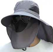 [pulunto] Wide Brim Sun Hat UV Protection Visor Fishing Hats with Detachable Neck Face Flap for Hiking Camping Fishing Safari
