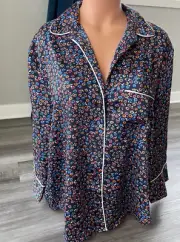 Gap Navy Floral Pajama Top Size XL NWT Button Front B4