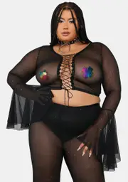 [Club Exx] Plus Twilight Skies Mesh Crop Top