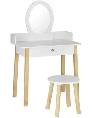 [Keezi] Kids Dressing Table Chair Set Wooden Leg Vanity Makeup Drawer Mirror