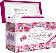 Designer Greetings All Occasion Greeting Card Assortment (24 Cards with Envelopes in a Keepsake, Floral Organizer Box) – Birthday, Thank You, New Baby, Anniversary, Sympathy, Get Well, Blank