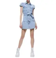 Alice and Olivia Miranda Denim Mini Shirt Dress 3B 2442