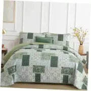 Patchwork Quilt Set Size 3 Pieces Plaid Floral Bedspread Coverlet King Green