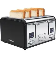 Playoos Toaster 4 Slice, Stainless Steel Toaster with LED Digital Timer, Dual