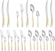 [CTCCORC] 20-Piece Silverware Set, Luxury Gold Silverware Kitchen Flatware Sets Service for 4, Premium Cutlery Utensil Set with Dinner Knife Spoon Fork Set, Durable Stainless Steel Tableware Sets