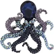[CrownOfRibbons] Crystal Octopus Brooch Pin, Blue and Purple Rhinestone Design, One Size, Metal