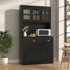 Black Kitchen Pantry Cabinet Storage with Adjustable Shelves, Buffet Cupboard