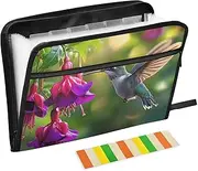 Quteprint 13 Pockets Expanding File Folder with Zipper Closure, Purple Flowers Hummingbird Accordion File Folder with Sticky Labels, Letter Size A4 Papers Expandable File Document Organizer