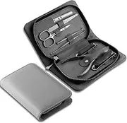 Nail Clippers Kit Manicure Set, Professional Nail Clipper Kit Manicure Kit, 8 Pcs Stainless Steel Nail Care Kit Pedicure Grooming Kit, with Leather Travel Case Manicure Pedicure Kit(Gray)