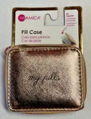 MIAMICA PILL CASE WITH 8 SECTION ORGANIZER GOLD MY PILLS 2 1/2 X 3 1/4 NWT