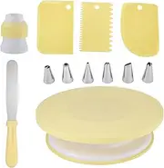 Cake Turntable for Decorating | Cake Turn Table with Anti-Slip Pads, Smooth Silent Rotation | /Set Bakery Supplies, Including 1 Spatula, 3 Icing Comb Scrapers, 6 Icing Piping Tips