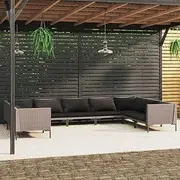 9 Piece Garden Lounge Set with Cushions Poly Rattan Dark Grey Patio Bar Sets