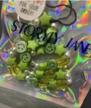 Storyly Jane Phone Charm Wristlet Beaded Green Smiley Face Lanyard Cellphone New
