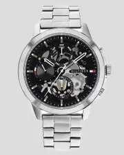 [Tommy Hilfiger] Tommy Hilfiger Men's Henry Watch in Black/Steel One Size Black/Steel