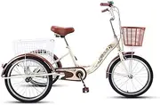 DEFGHIJ Adult Tricycle Bike 3 Wheel Bikes for Shopping Carbon Steel Frame Three Wheeled Bicycle Cruiser Tricycle with Shopping Basket(Red)