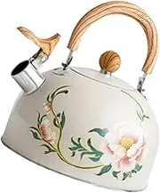 FONDOTIN Kettle with Floral Design Boiling Teapot for Stovetop Use Capacity Safe and Reliable Whistle Function for Home and Camping