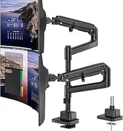 monTEK Dual Monitor Arm for up to 57" and 59.4 lbs Ultrawide Screen, Aluminum Heavy-Duty Gas Spring Vertical Stackable Curved Screen Adjustable Monitor Stand, 75/100mm Vesa Mount, Black