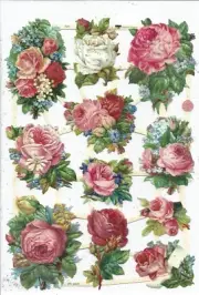 German Embossed SILVER GLITTER Scrap Die Cut - Beautiful Colorful Roses EF411G