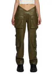 [Dolls Kill] Path Of Destruction Vegan Leather Pants - Olive (Brooklyn)