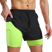 Surenow Mens 2 in 1 Running Shorts Quick Dry Athletic Shorts with Liner, Workout Shorts with Zip Pockets and Towel Loop