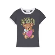 [Ganni] Ganni Teddy-print Ringer T-shirt S GREY