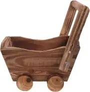 Wooden Cart Flower Pot, 9.25x6.3x6.3inch Wheelbarrow Planter Wooden Wagon