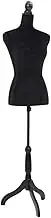 vidaXL Adjustable Height Black Female Dressmakers' Dummy Mannequin with Polyester Torso and Solid Wood Pole
